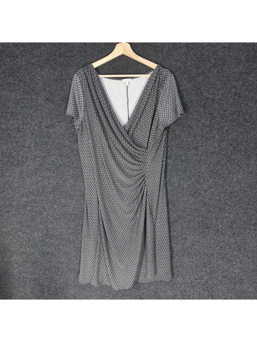 Talbots Black and White Geometric Wrap-Style Dress